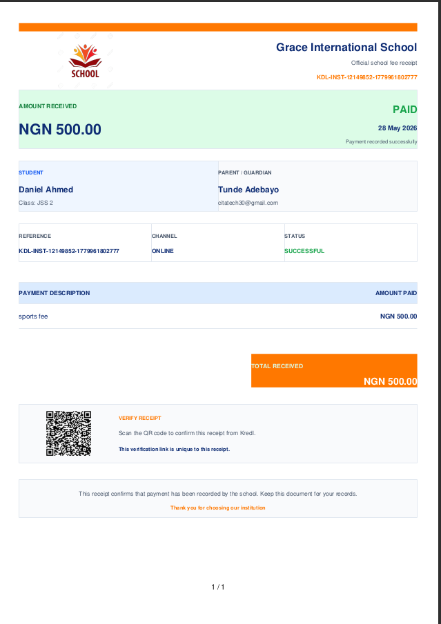 Generated Kredl receipt