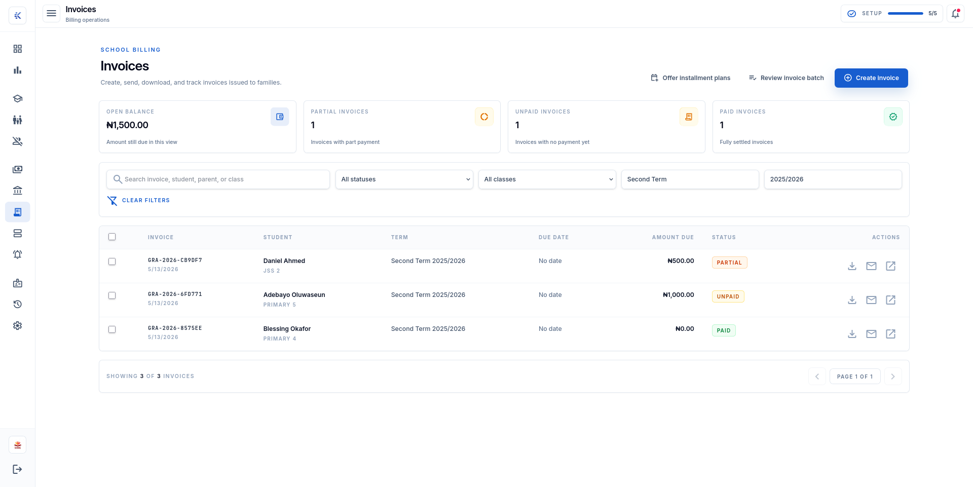 Kredl invoice list for bulk invoicing
